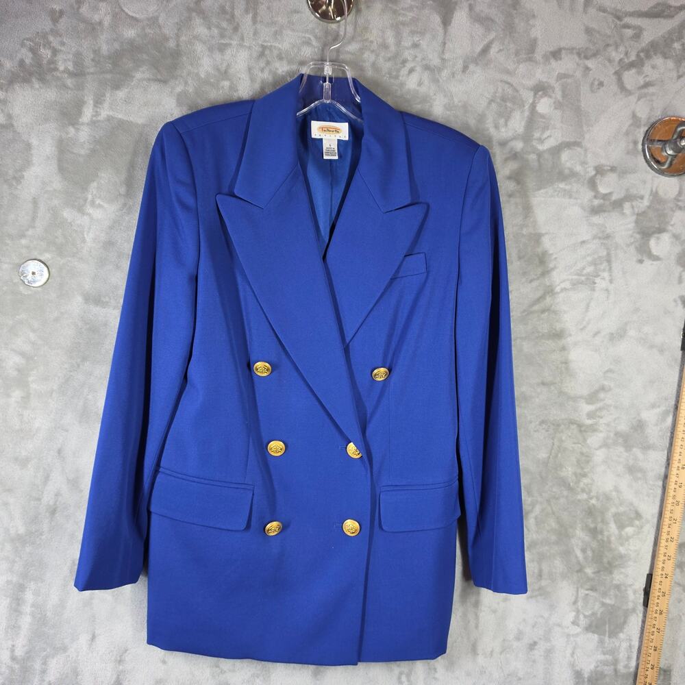 Vintage Talbots Petites 6 Blue Wool Double Breasted Blazer Gold Buttons